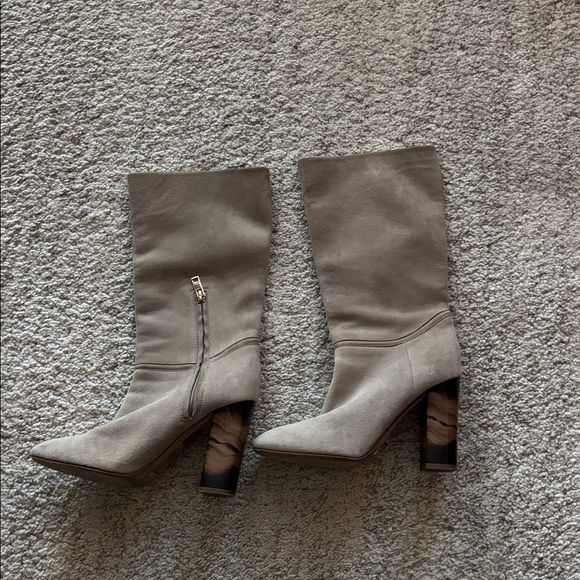 Burberry Shoes - Burberry Beige Suede Knee-High Block Heel Boots EU 37.5